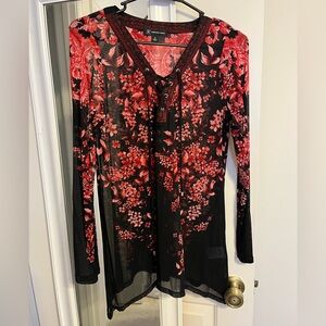 Sheer long sleeve blouse with tie
